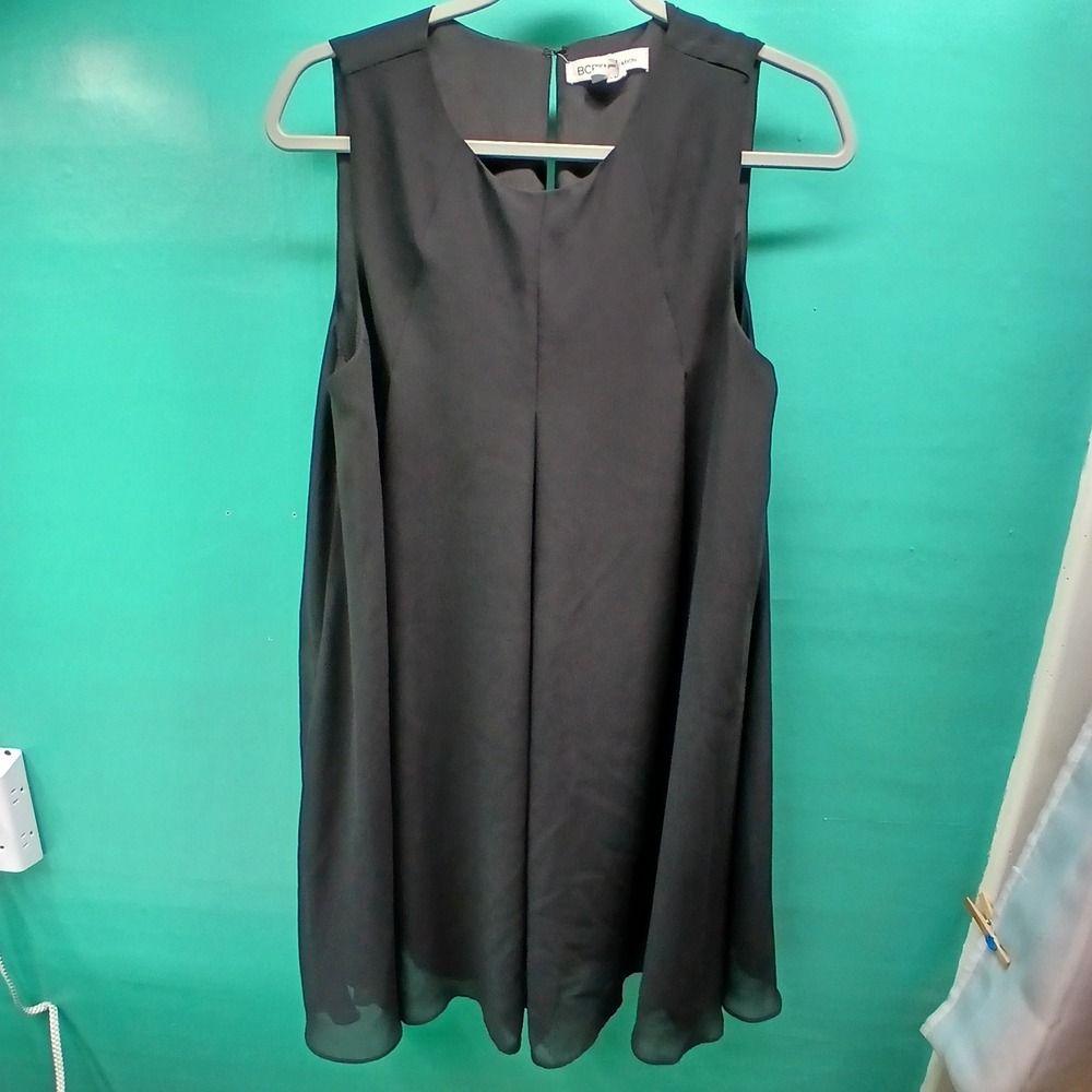 BCBGeneration Black Sleeveless‎ V Neck Pleated A Line Dress Size M